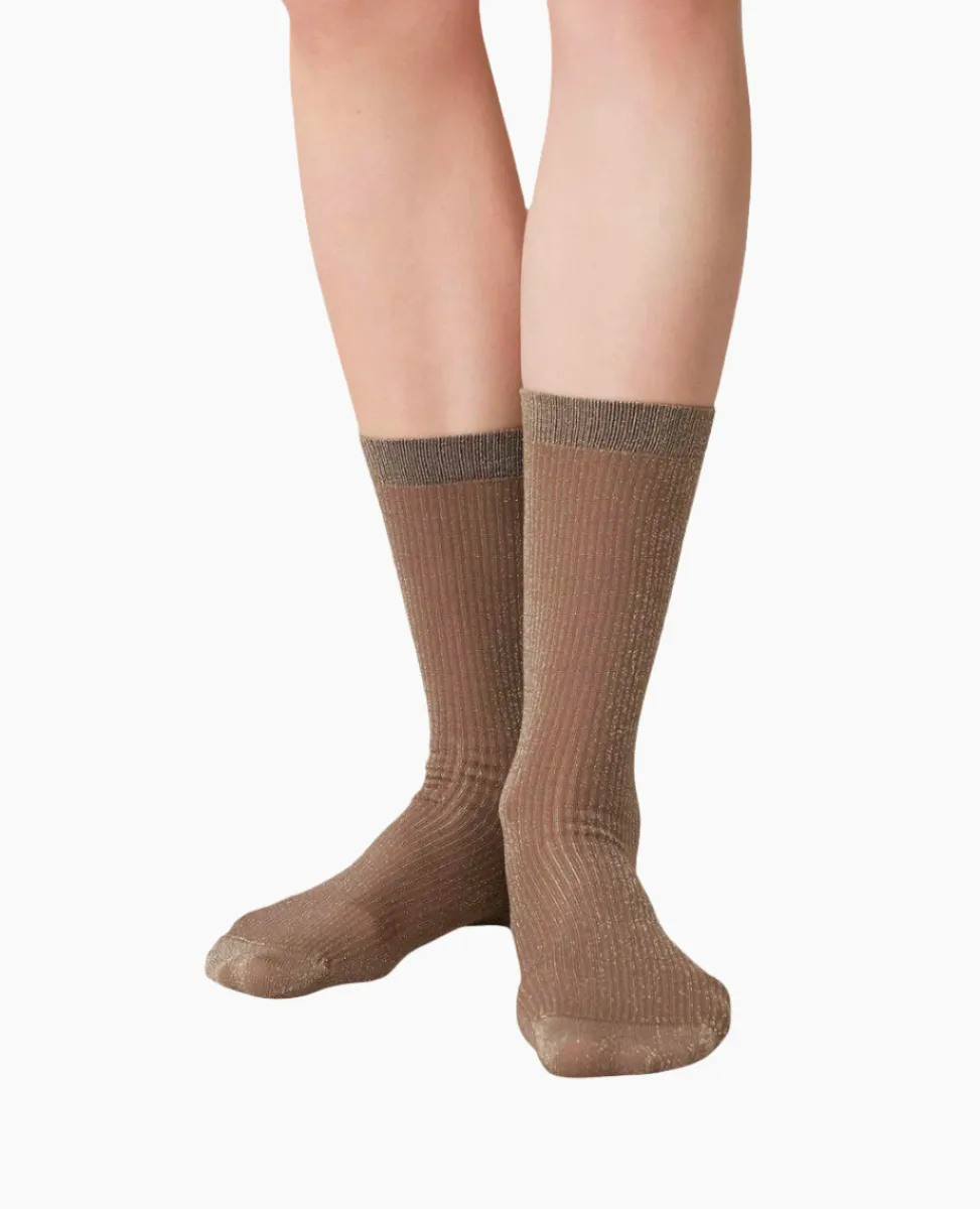 Swedish Stockings Magda Shimmery Socks Mid-Brown