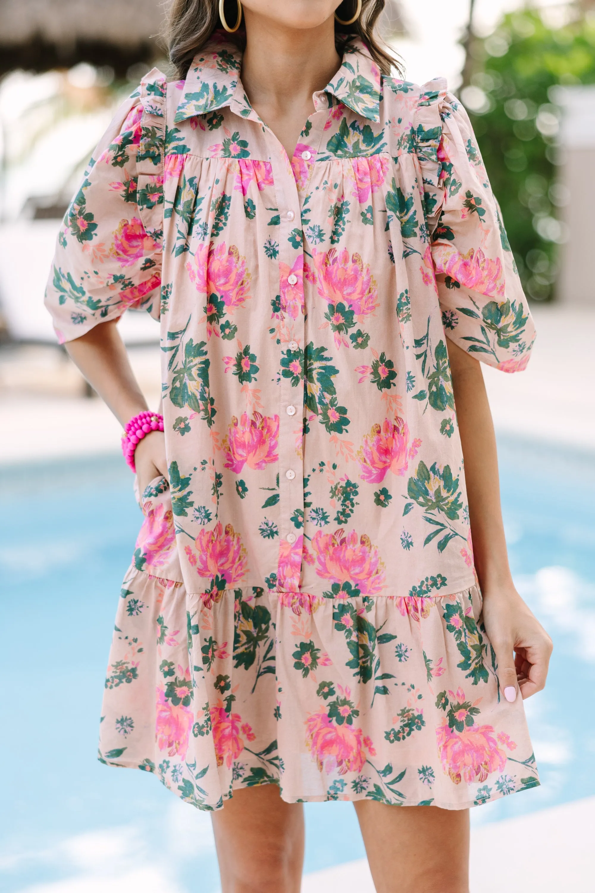 Sweet Sundays Peach Pink Floral Babydoll Dress