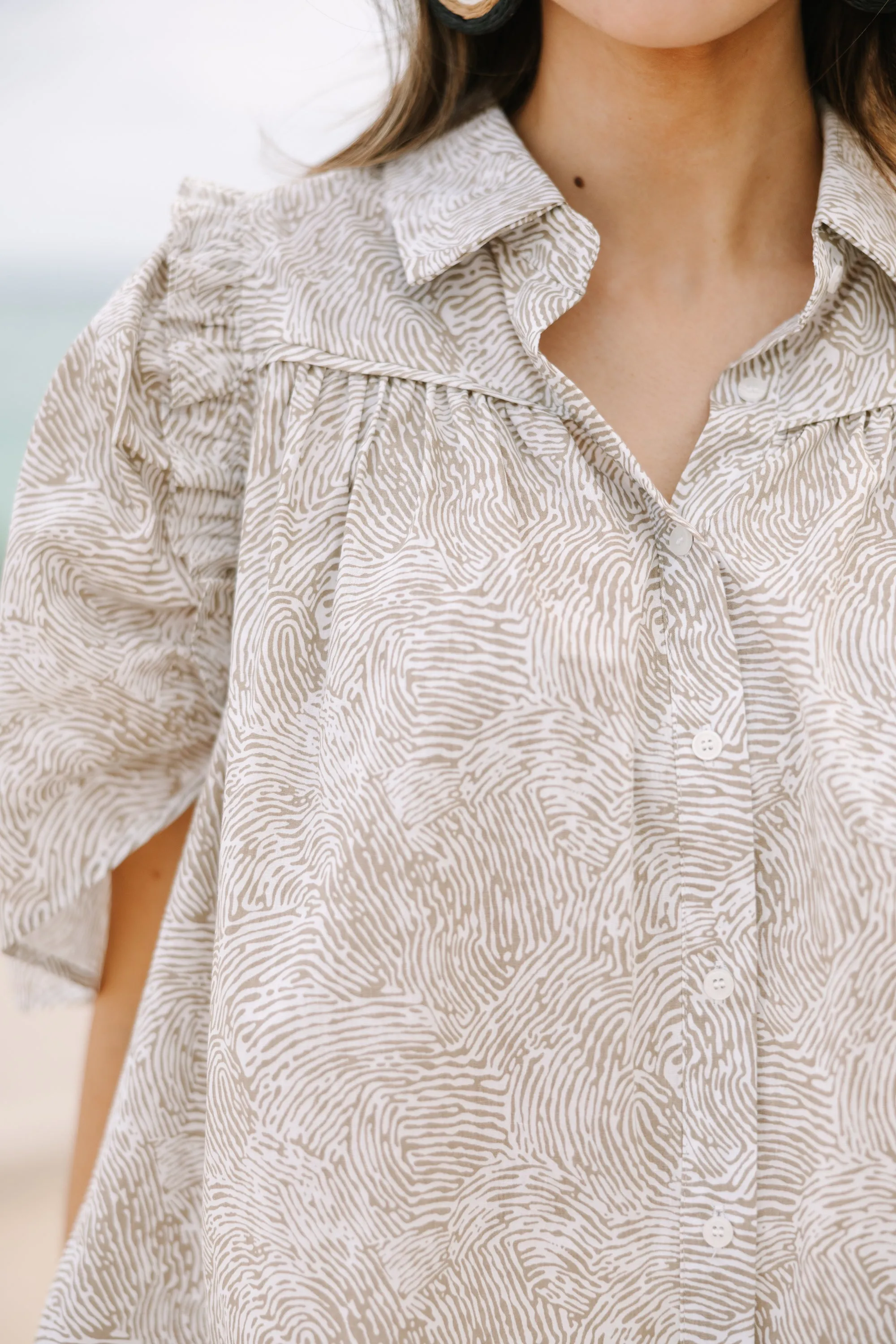 That's All You Taupe Brown Abstract Blouse