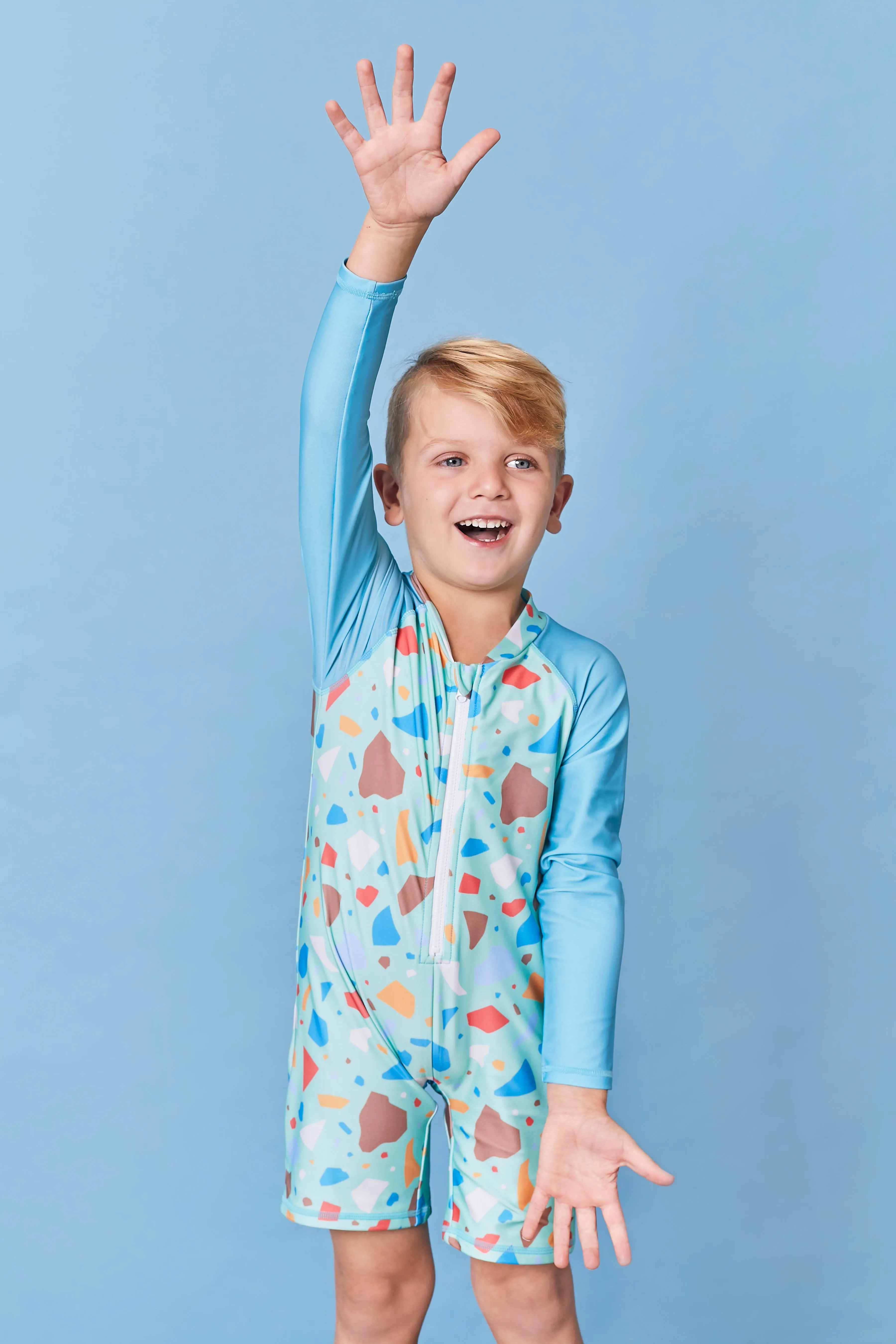 Tyoub Long Sleeve Sunsuit Recycled Ocean Glass Aqua-Green Kids