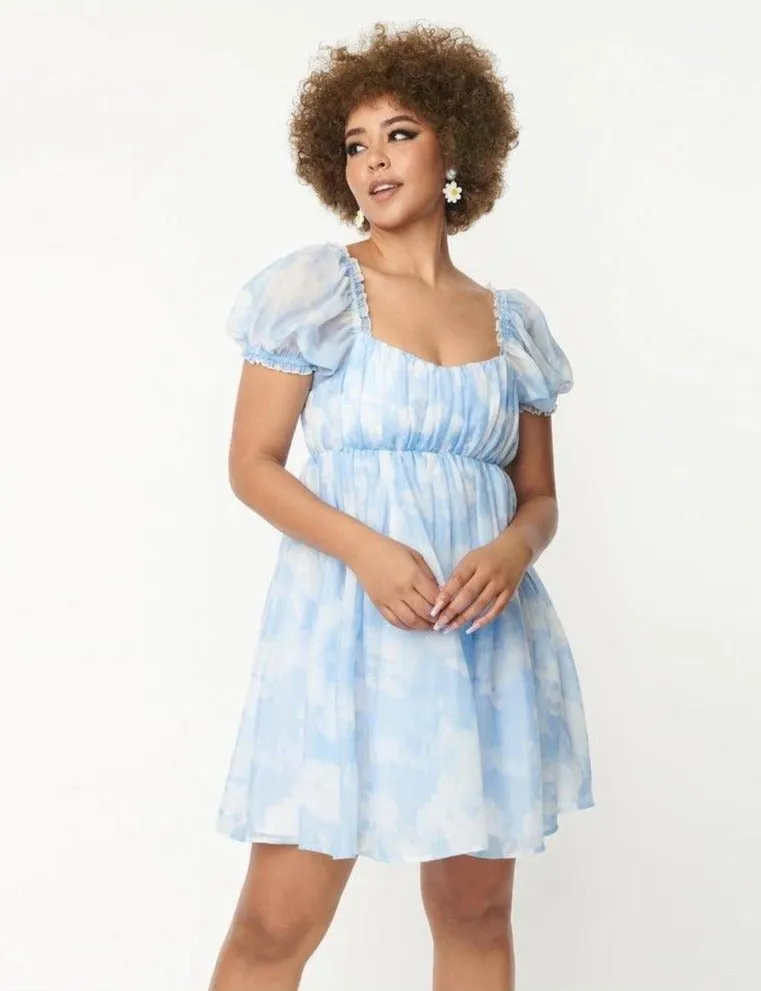 Unique Vintage Cloud Print Belle Babydoll Dress