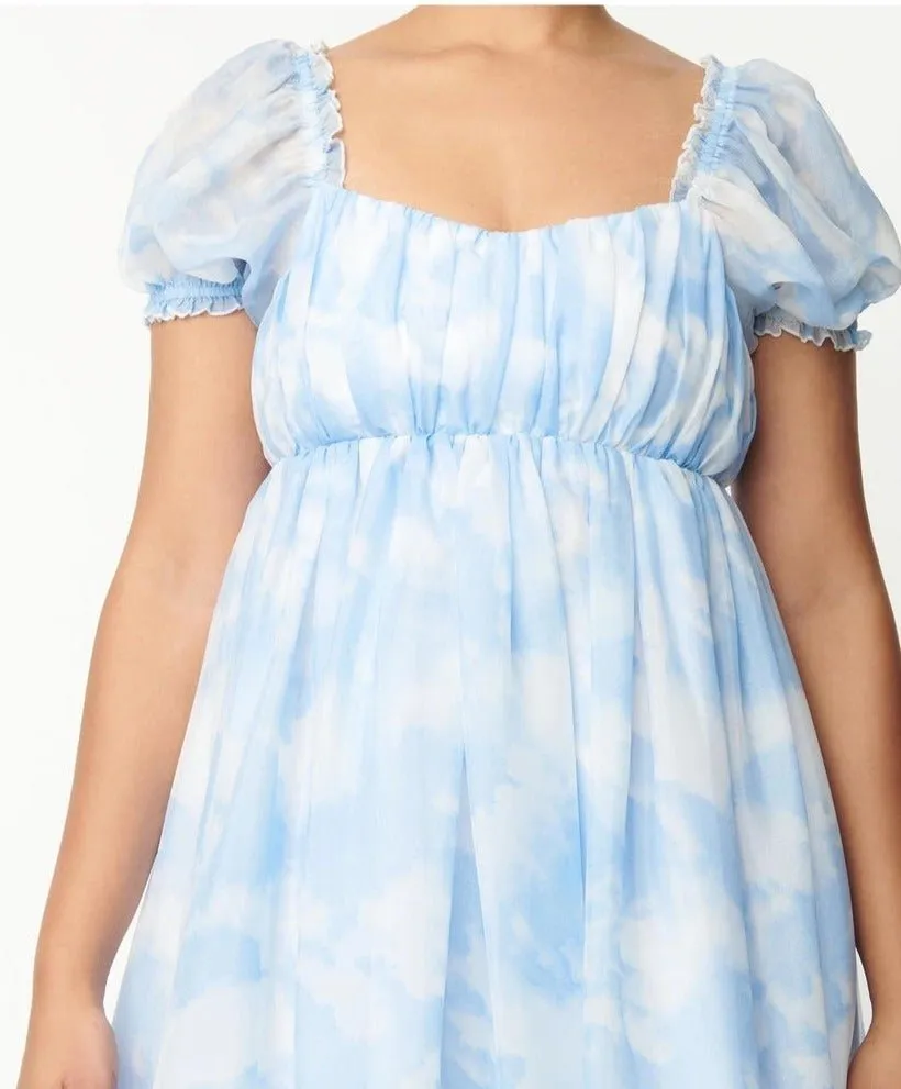 Unique Vintage Cloud Print Belle Babydoll Dress