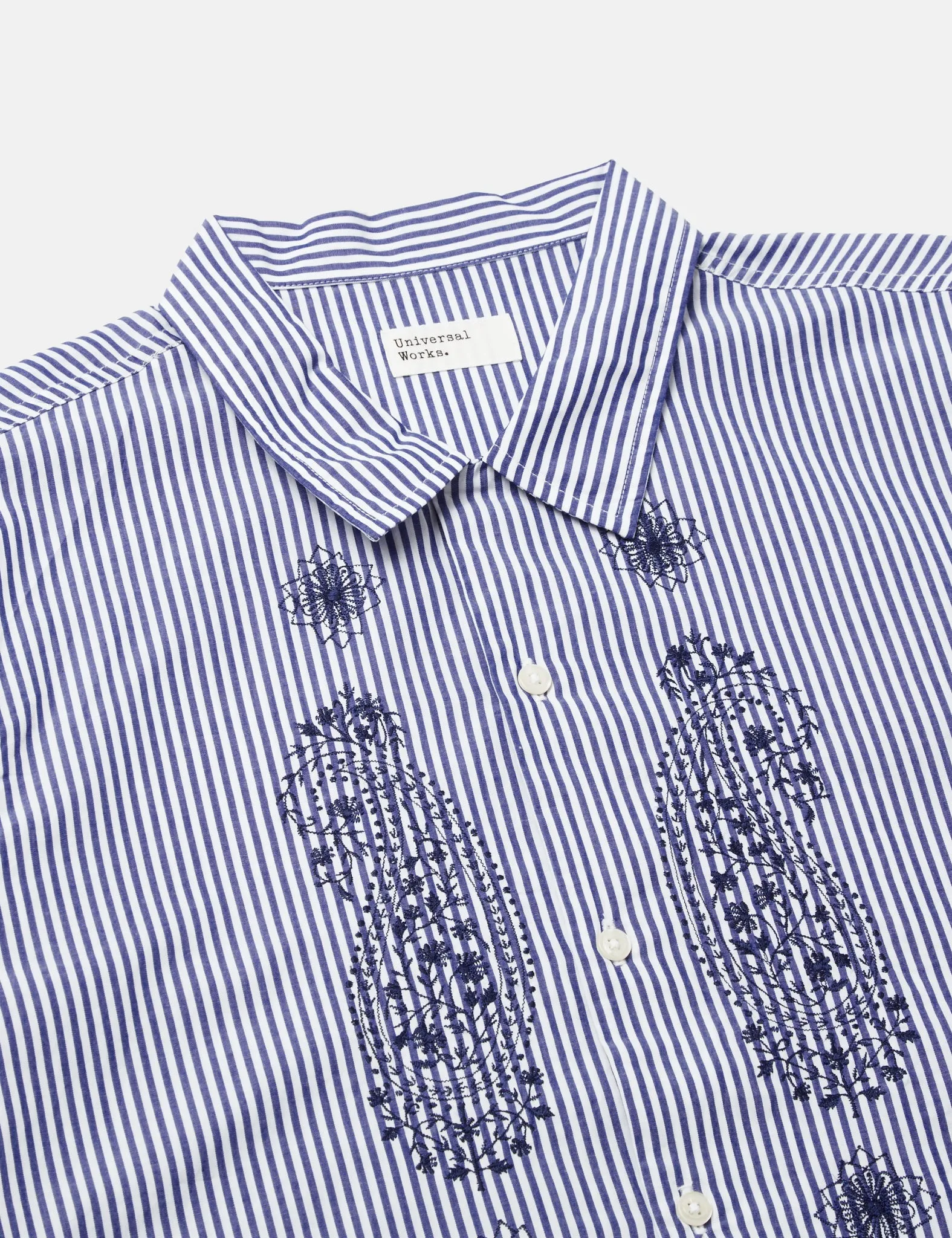 Universal Works Road Trip Shirt (Poplin Stripe) - Navy Blue/White