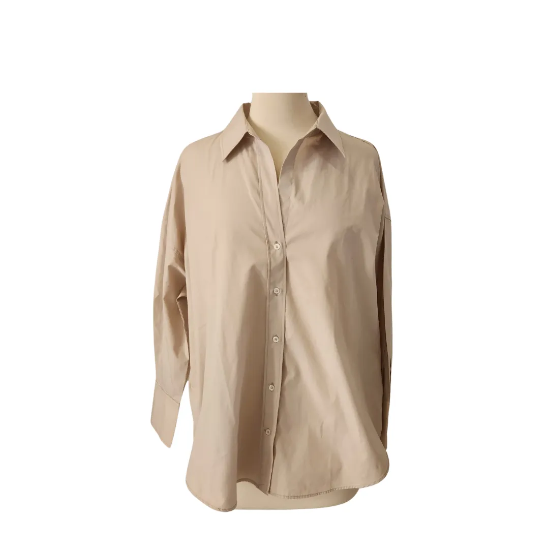 ZARA Beige Collared Cotton Shirt | Brand New |