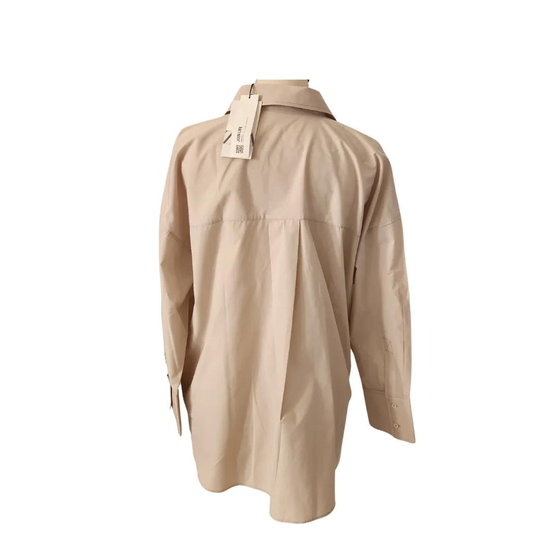 ZARA Beige Collared Cotton Shirt | Brand New |