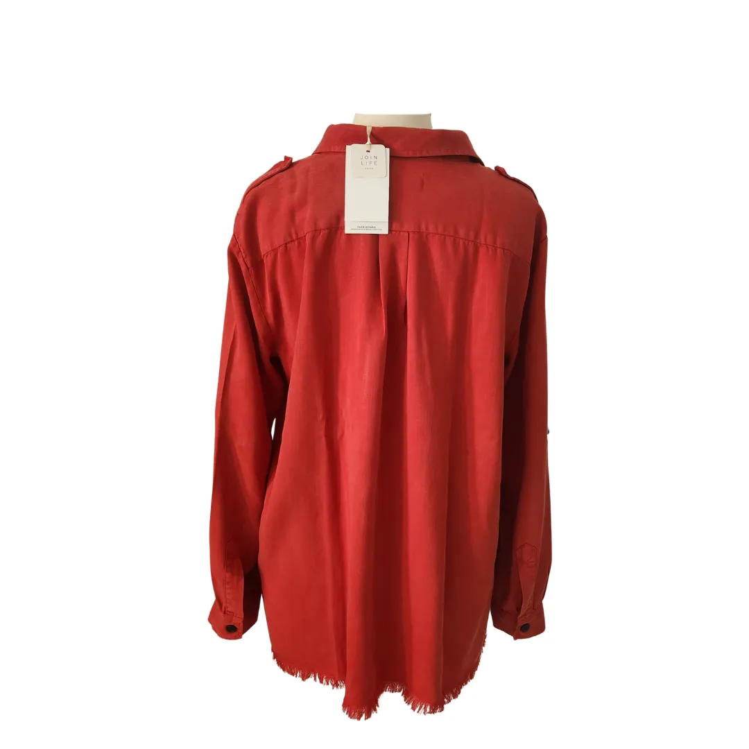 ZARA Red Collared Fringe Detail Shirt | Brand New |