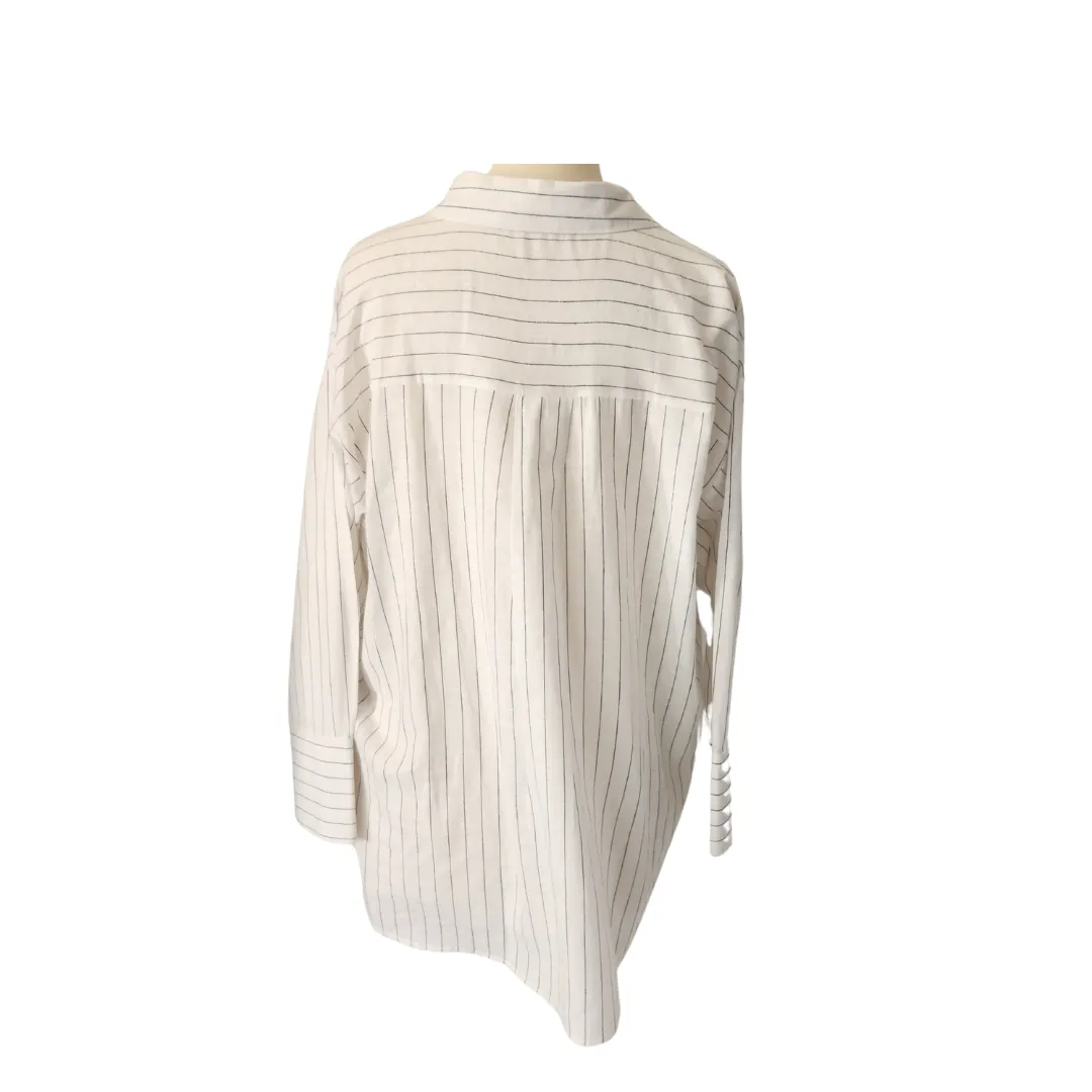 ZARA White Striped Linen Collared Shirt | Brand New |