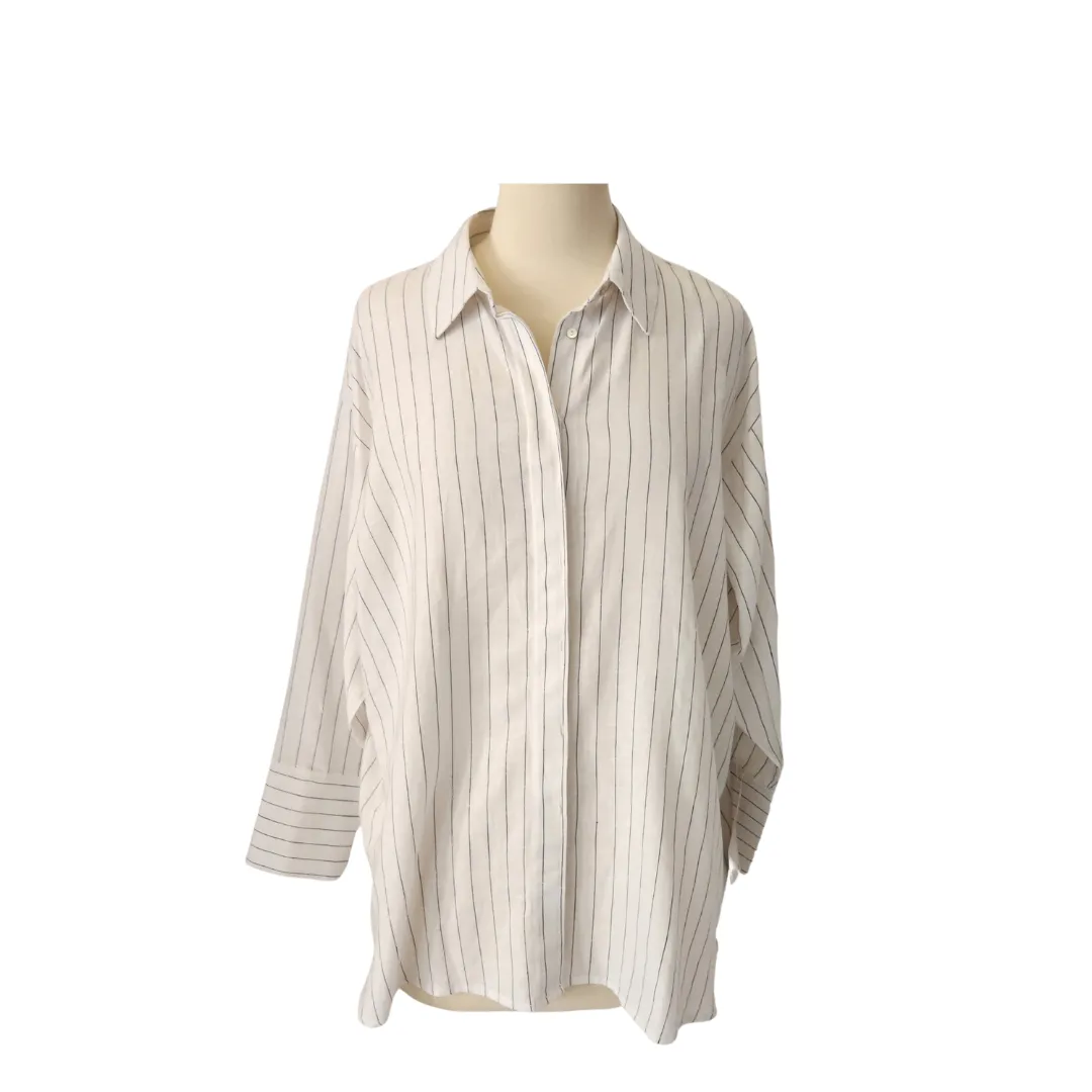 ZARA White Striped Linen Collared Shirt | Brand New |